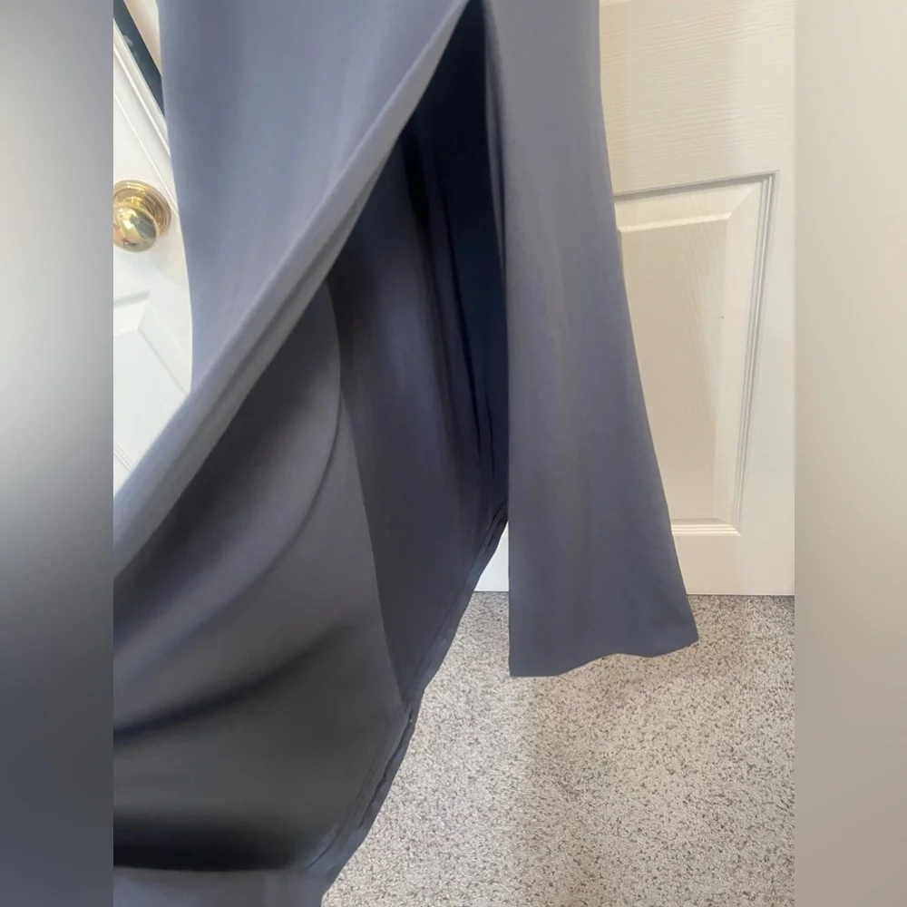 Adrianna Papell‎ Formal Dress Gown Gray Floral Embroidery  Ruffle Side Slit 2 - Picture 8 of 15